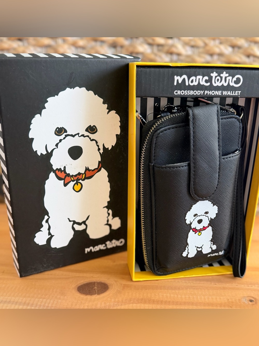 New In Box! BICHON Dog Crossbody Phone Wallet Marc Tetro Designed Box Zipper New